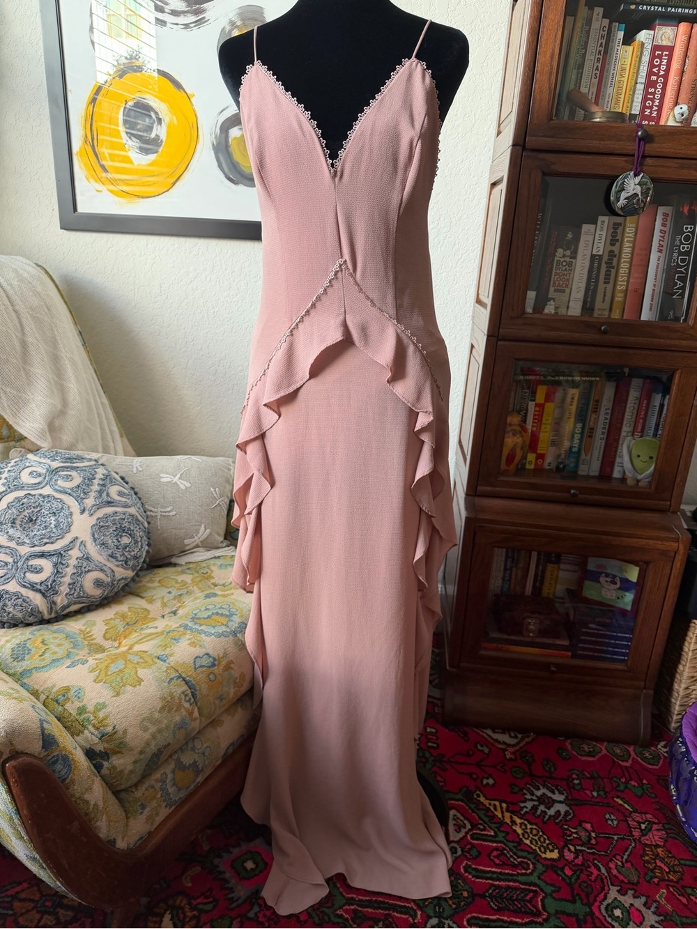The Jetset Diaries Light My Fire Ruffle Maxi Dress Dusty Rose M